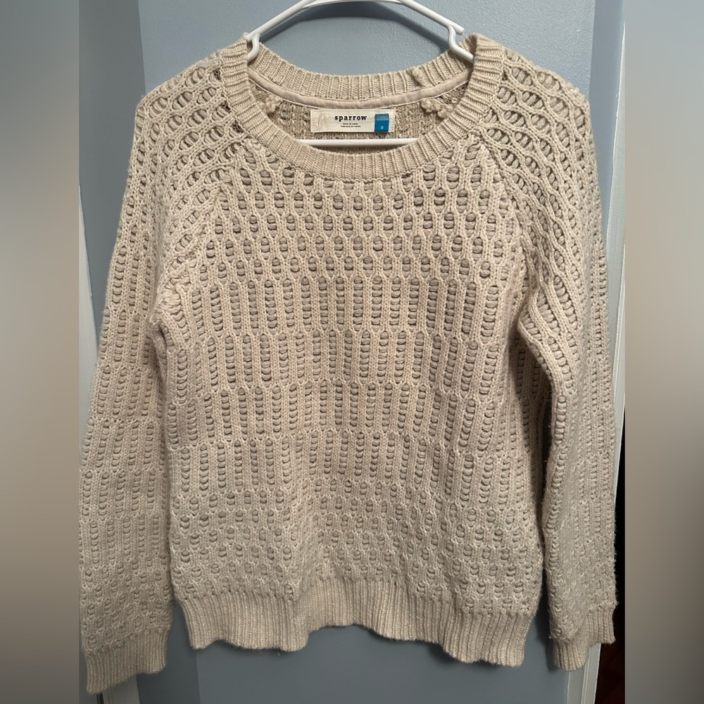 Sparrow Anthropologie Crewneck Ivory Cableknit Sweater